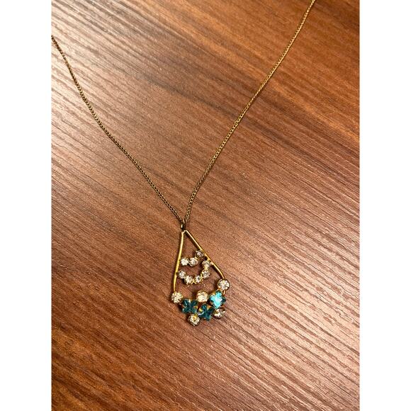 Vintage 1/20 12K GF Necklace Floral Rhinestone Pendant Gold Filled Chain - Picture 2 of 8